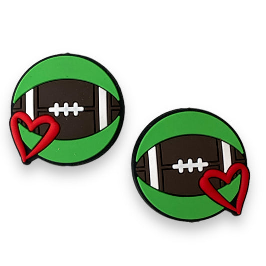 X224 - "Football Heart" Focal (1 Count)  Bead Silicone