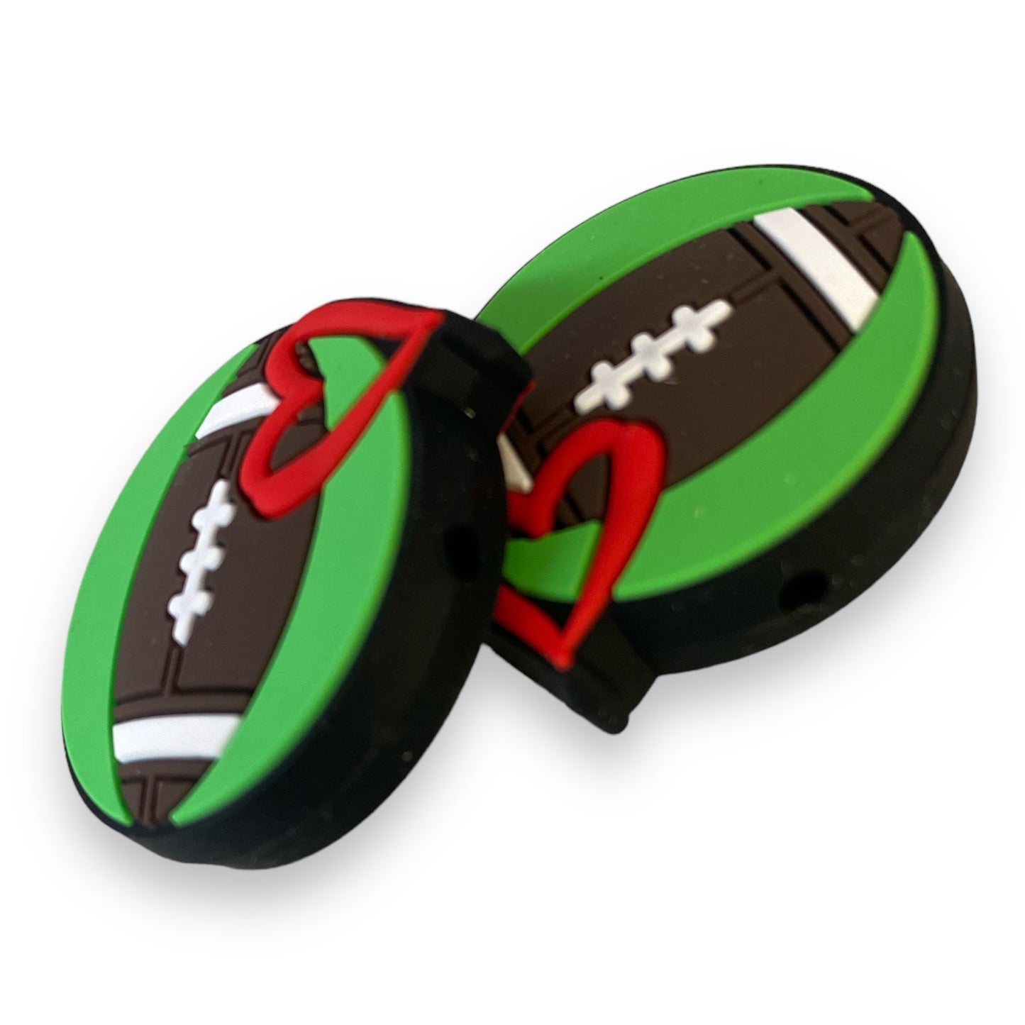 X224 - "Football Heart" Focal (1 Count)  Bead Silicone