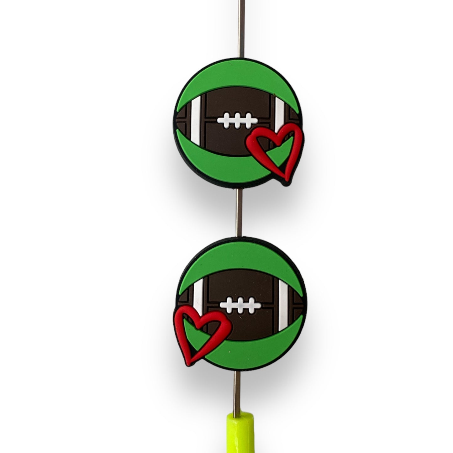 X224 - "Football Heart" Focal (1 Count)  Bead Silicone