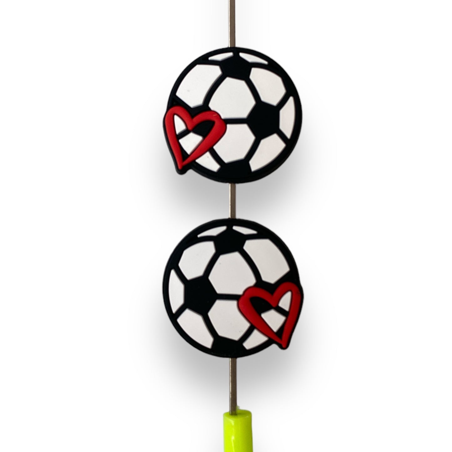 X227 - "Soccer Heart" Focal (1 Count) Bead Silicone