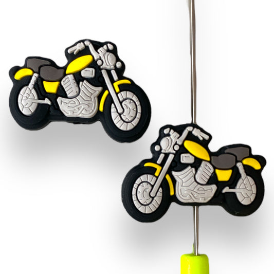 h1042  - "Yellow Motorcycle" Focal Bead Silicone (1 Count)