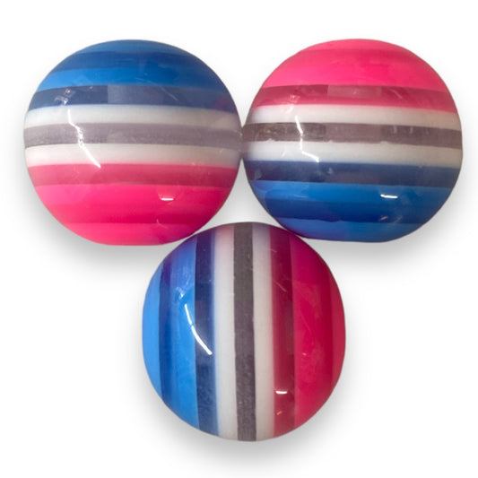 #1051 - 20mm Pink, Blue, White Ombre Striped Acrylic Beads (10 Count)