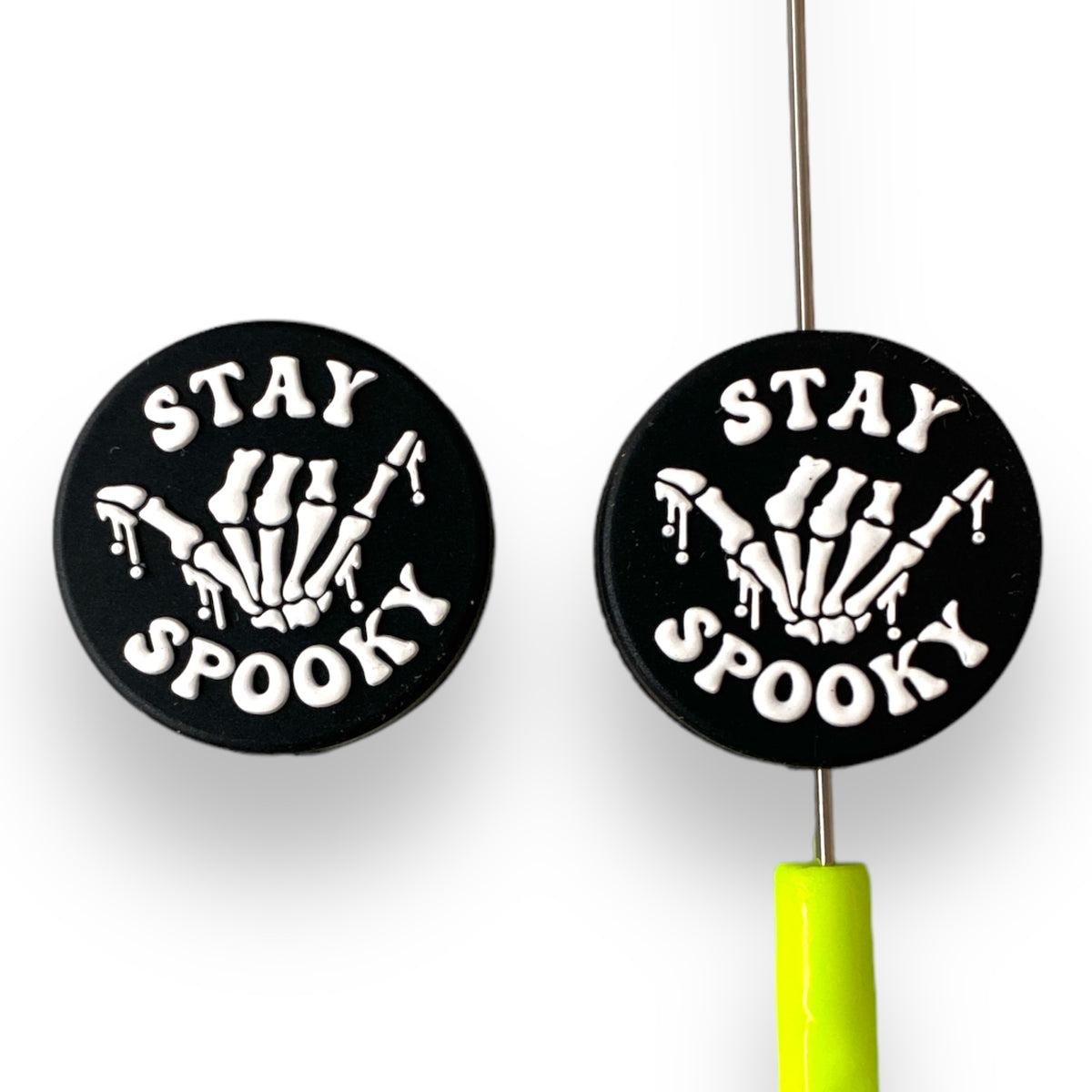 H992- "White Stay Spooky"  Focal Bead  (1 Count)Silicone