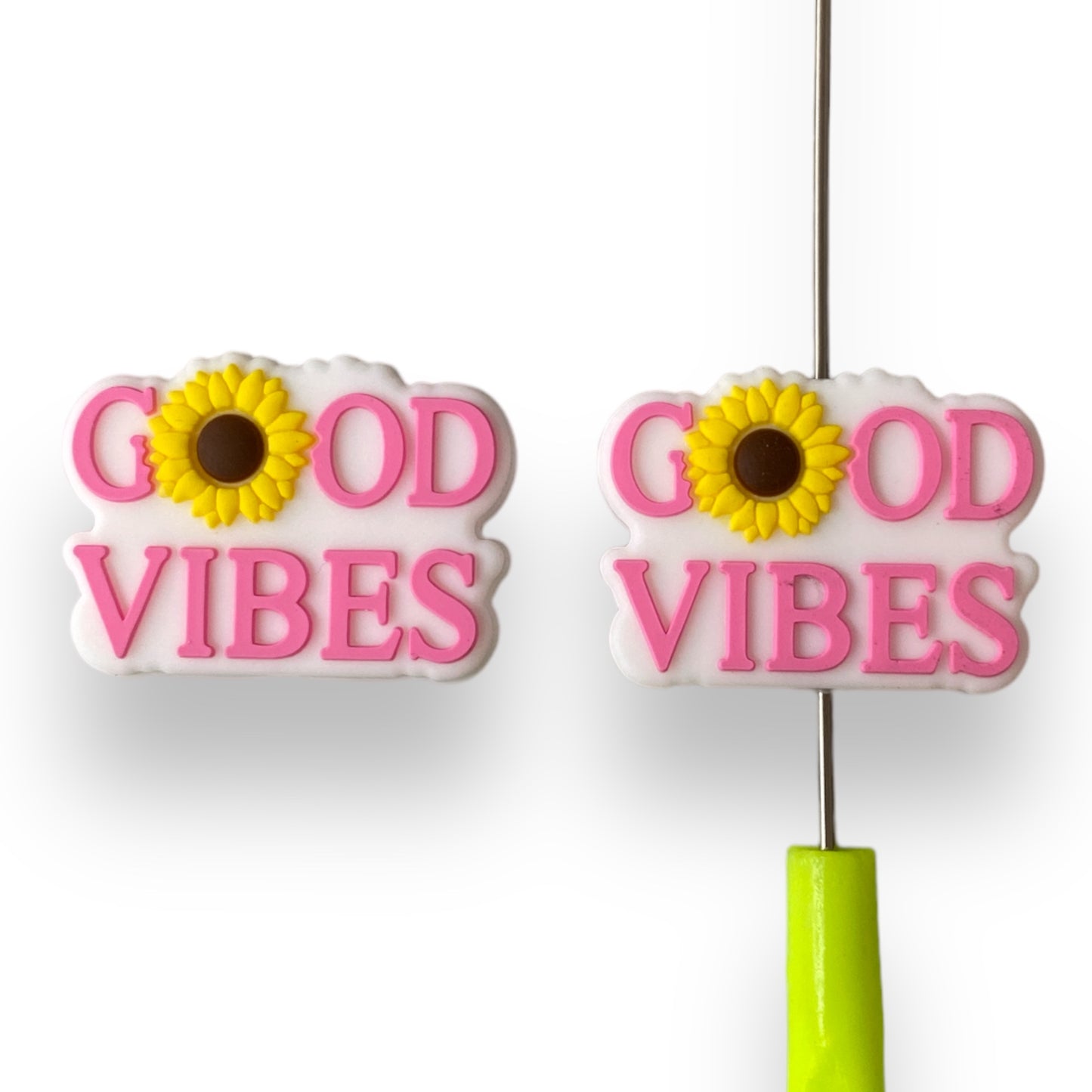 h961 - "Pink- Good Vibes"  Focal Bead Silicone (1 Count)