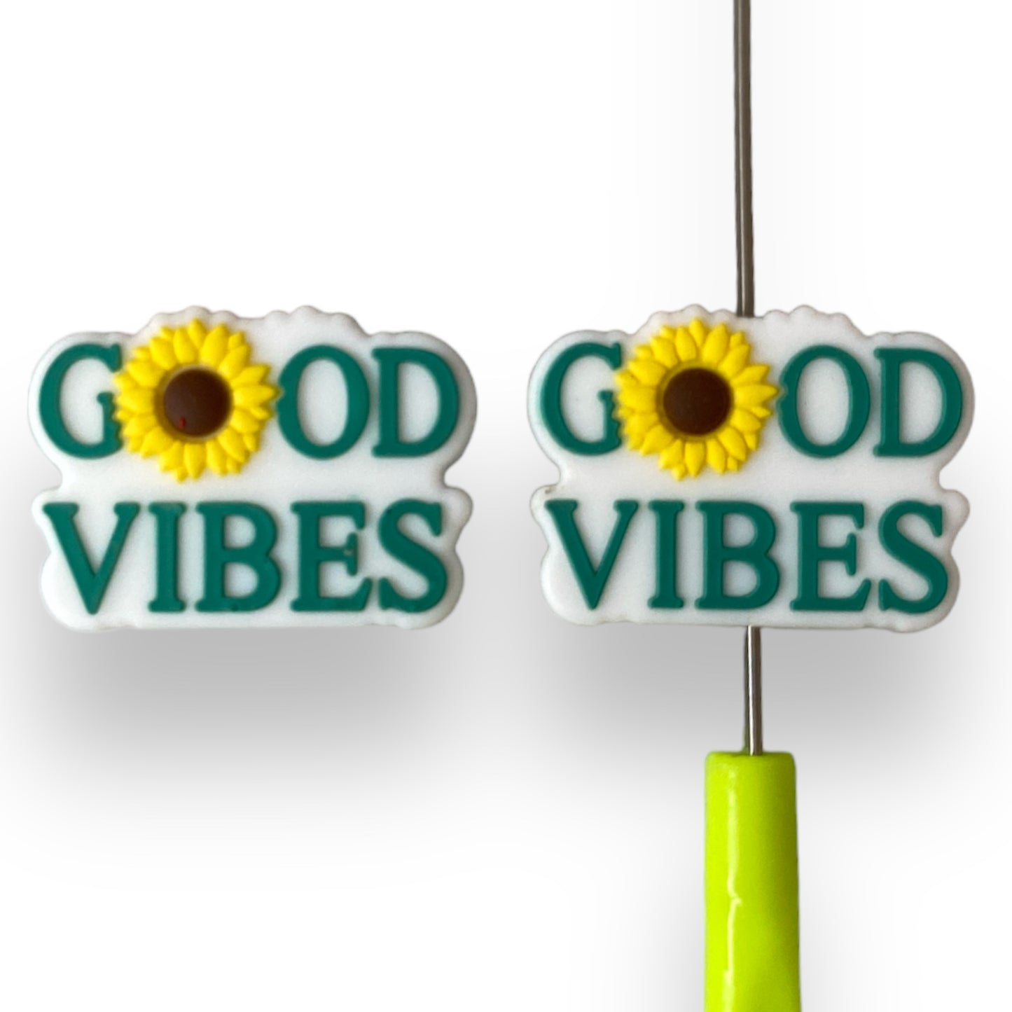 h959 - "Teal- Good Vibes"  Focal Bead Silicone (1 Count)