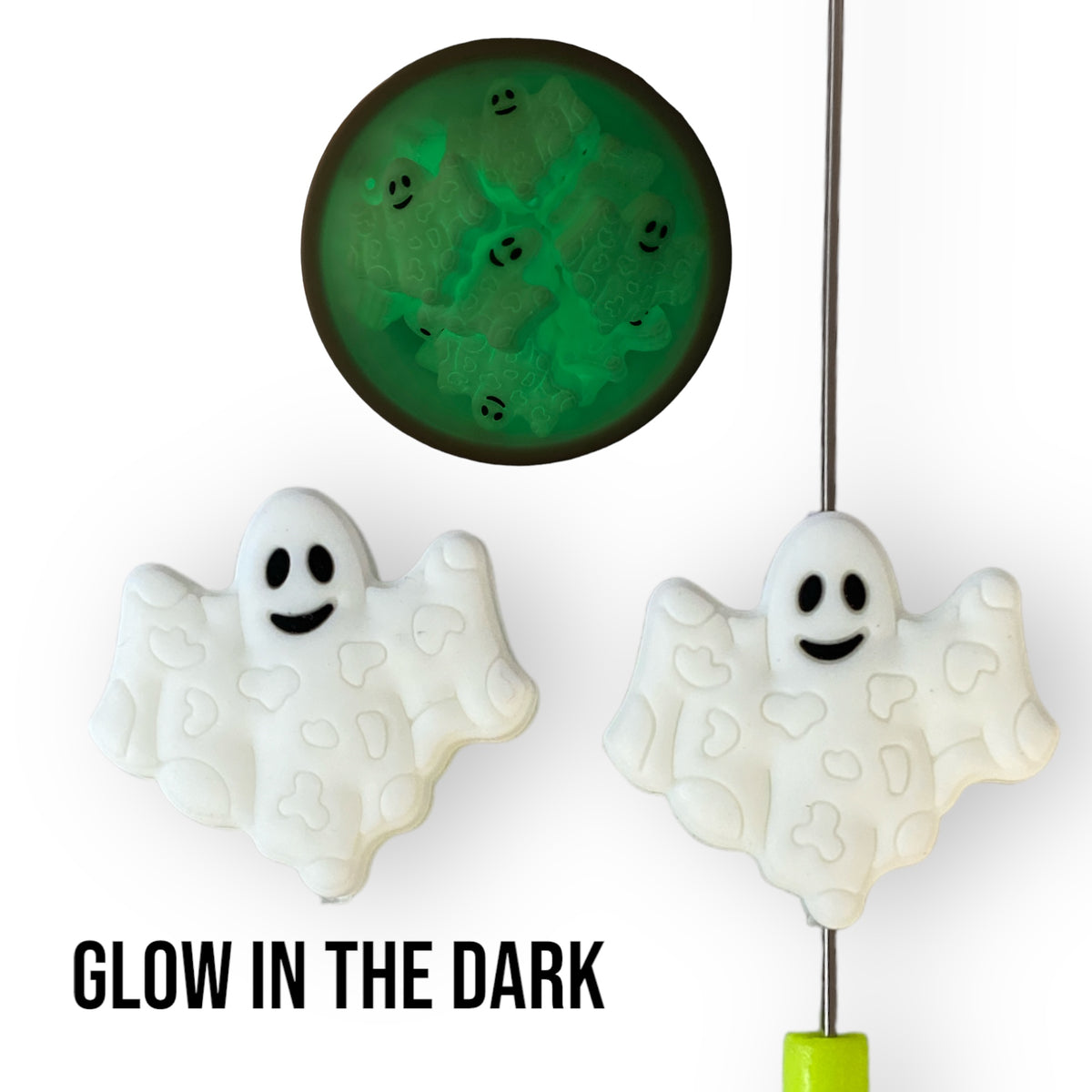h830 - Glow In The Dark Ghost  Focal Bead (1 Count) Silicone