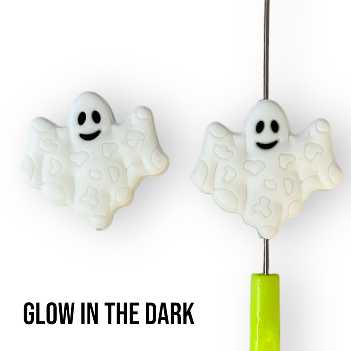 h830 - Glow In The Dark Ghost  Focal Bead (1 Count) Silicone