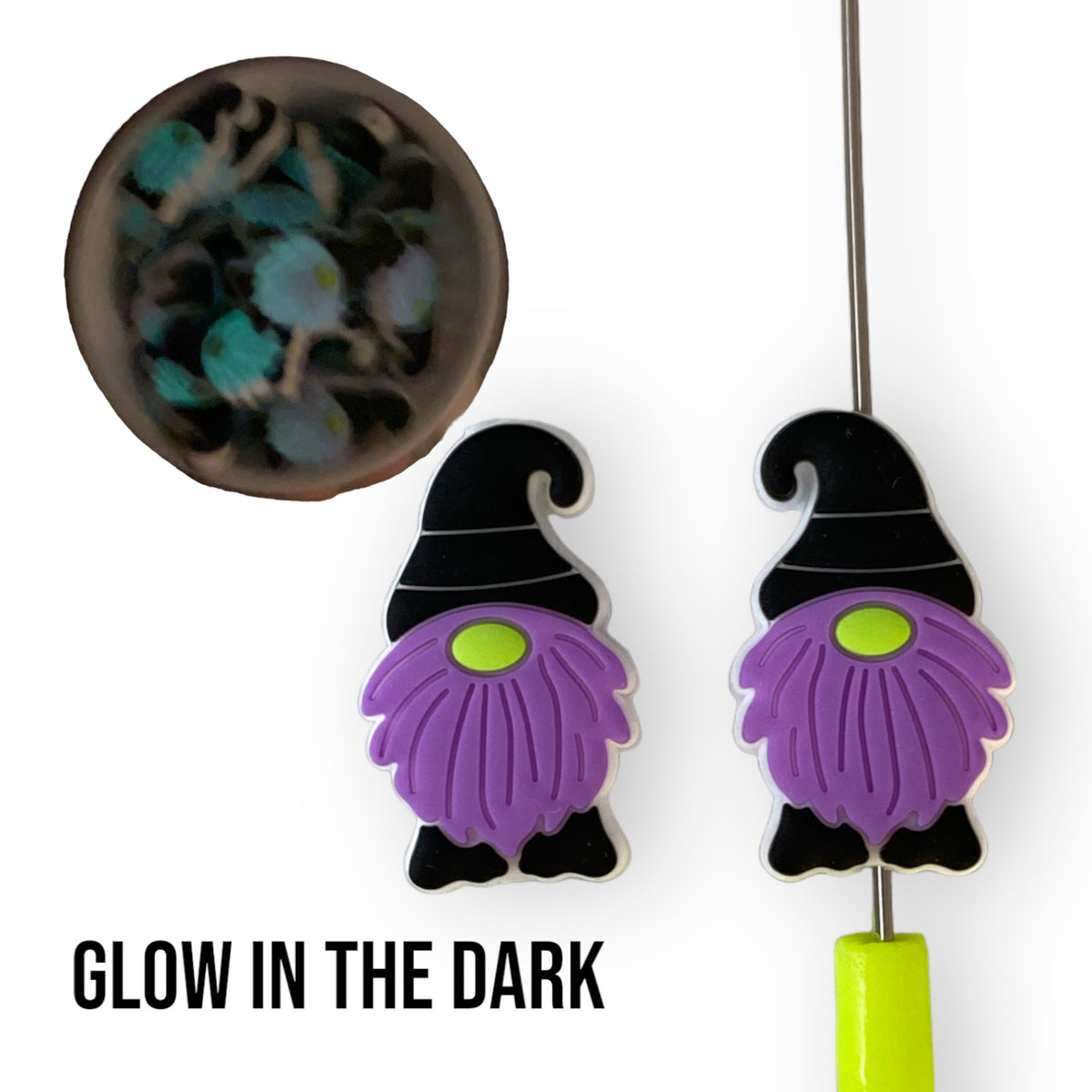 h914 - Glow In The Dark Gnome Focal Bead (1 Count) Silicone