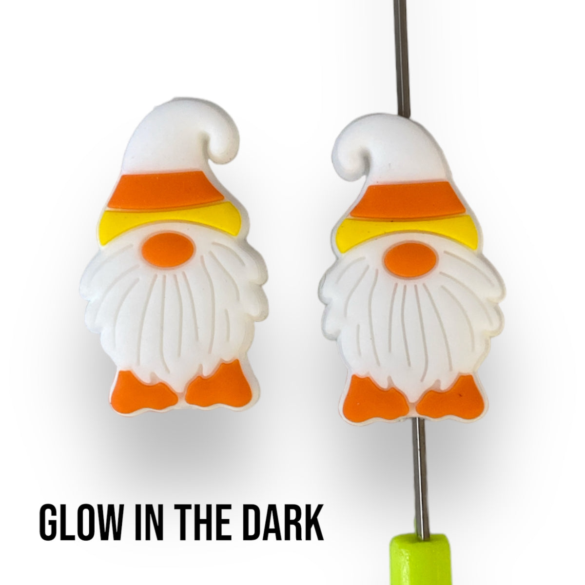 h915 - Glow In The Dark Candy Corn Gnome Focal (1 Count) Bead Silicone