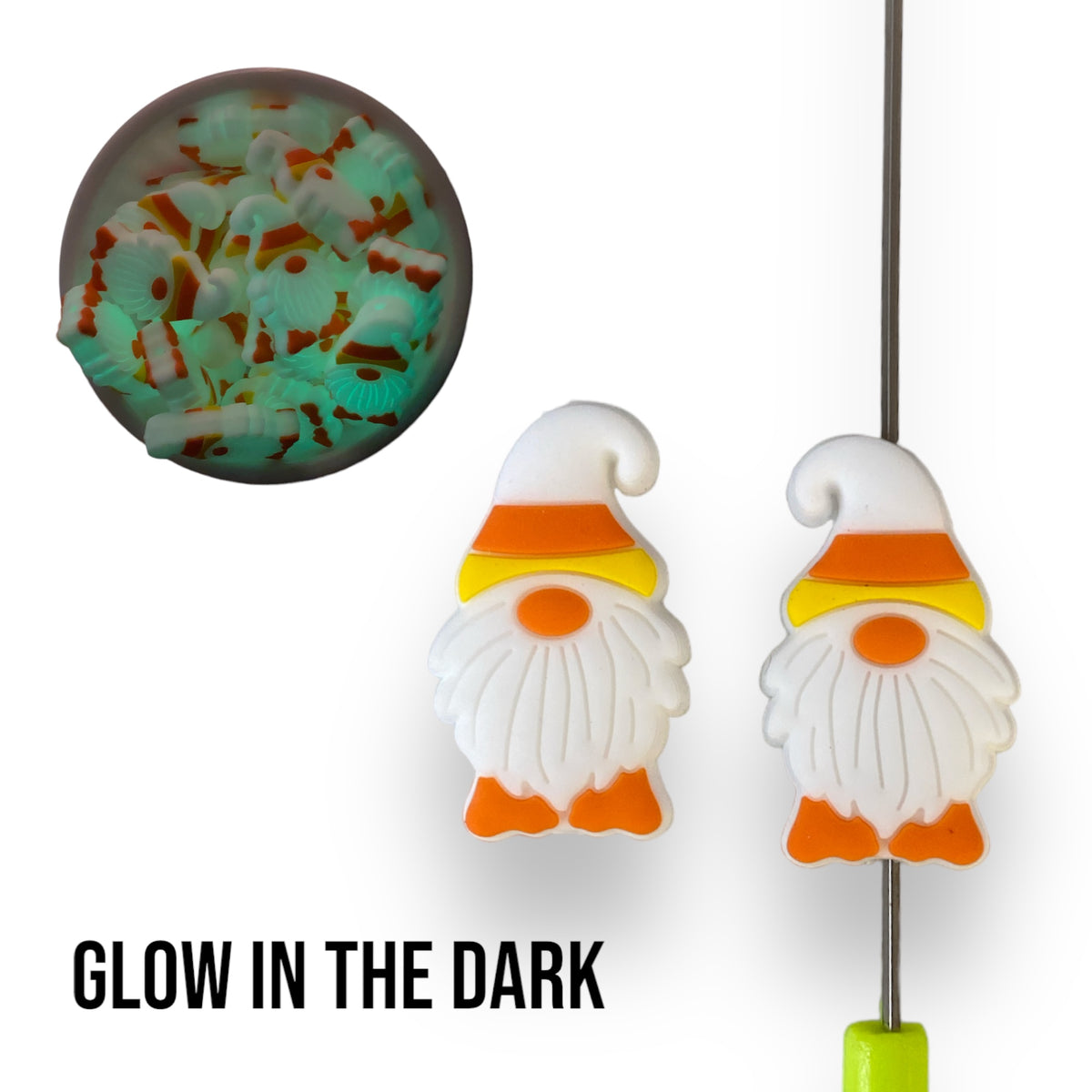 h915 - Glow In The Dark Candy Corn Gnome Focal (1 Count) Bead Silicone