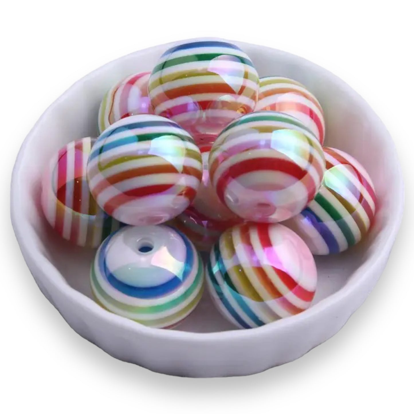 #916- Opal White Rainbow Chunky Acrylic Beads (10 Count)