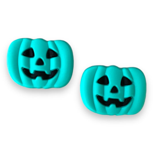 h989- Teal Jack O'Lantern Pumpkin Silicone Focal Beads (1 Count)