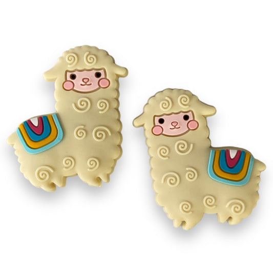 T414 - Cream Llama Alpaca Silicone Focal Bead (1 Count)