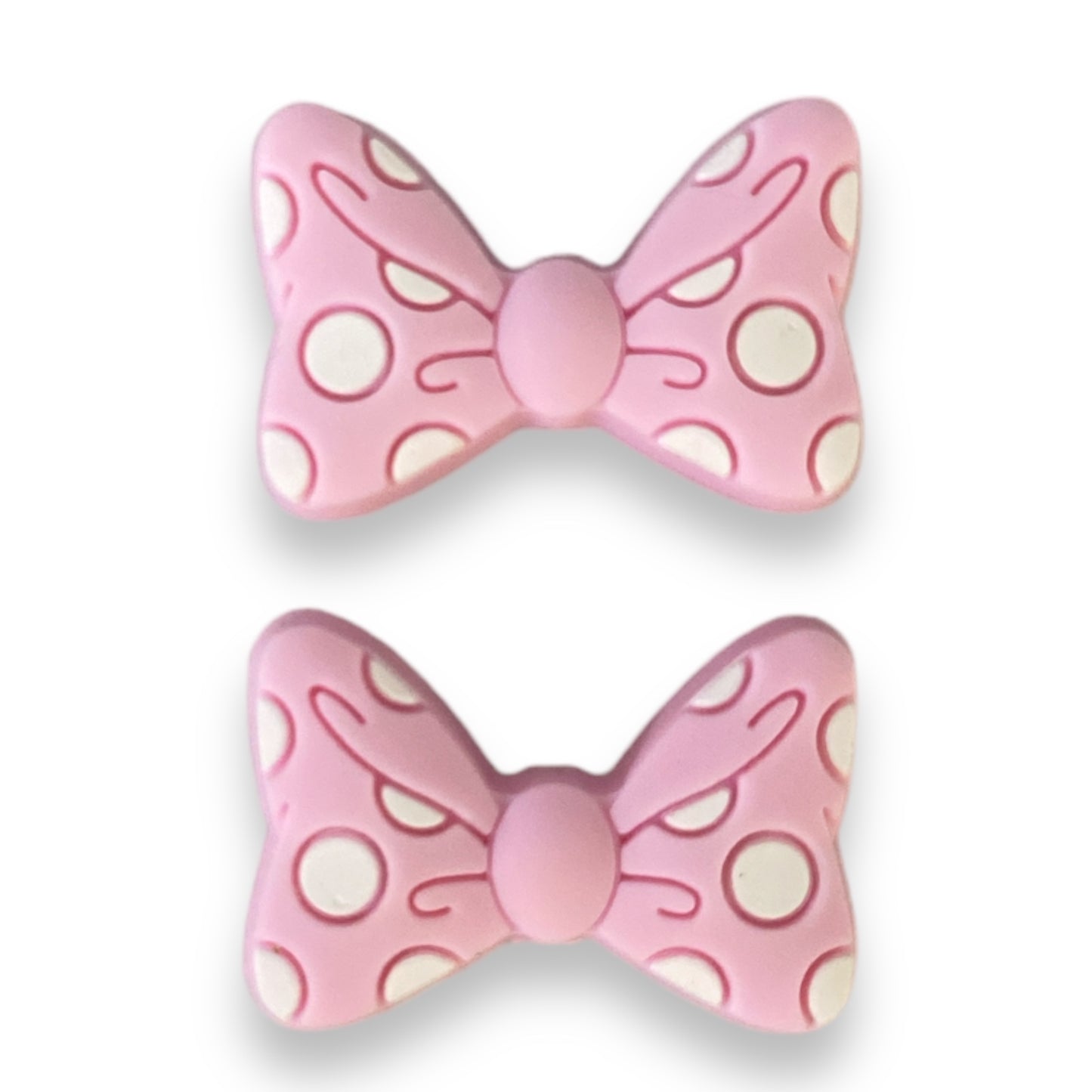 X101- Light Pink Polka Dot Bow Silicone (1 Count) Focal Beads