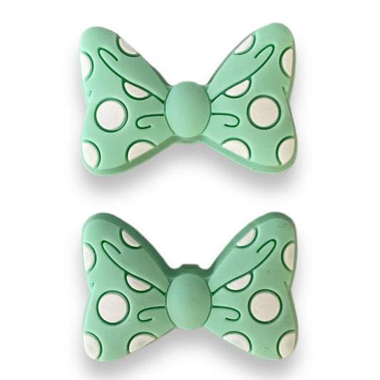 X102- Mint Polka Dot Bow Silicone(1 Count)  Focal Beads