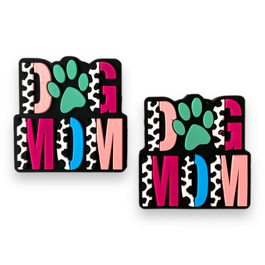 X303 - “Dog Mom (Aqua/Pink)” Silicone (1 Count) Focal Bead