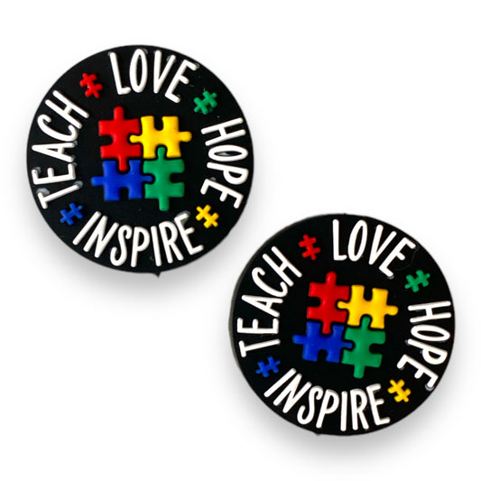 e574 - “Autism Awareness- Teach....” Silicone Focal Bead (1 Count)