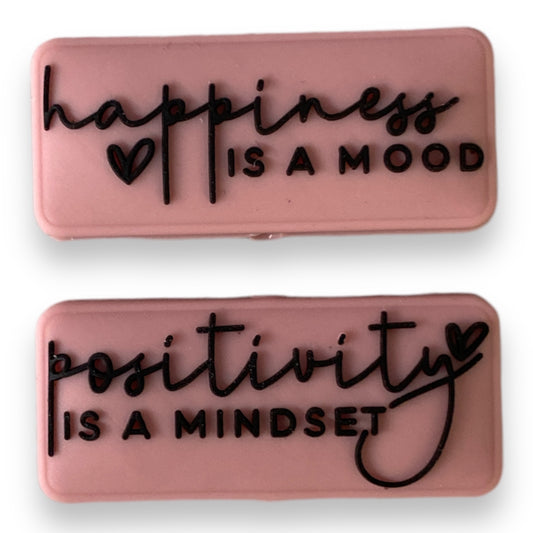 e551 - "Happiness Is A Mood... Positivity Is A Mindset" Two Sided  Exclusive  Focal Bead Silicone (1 Count)