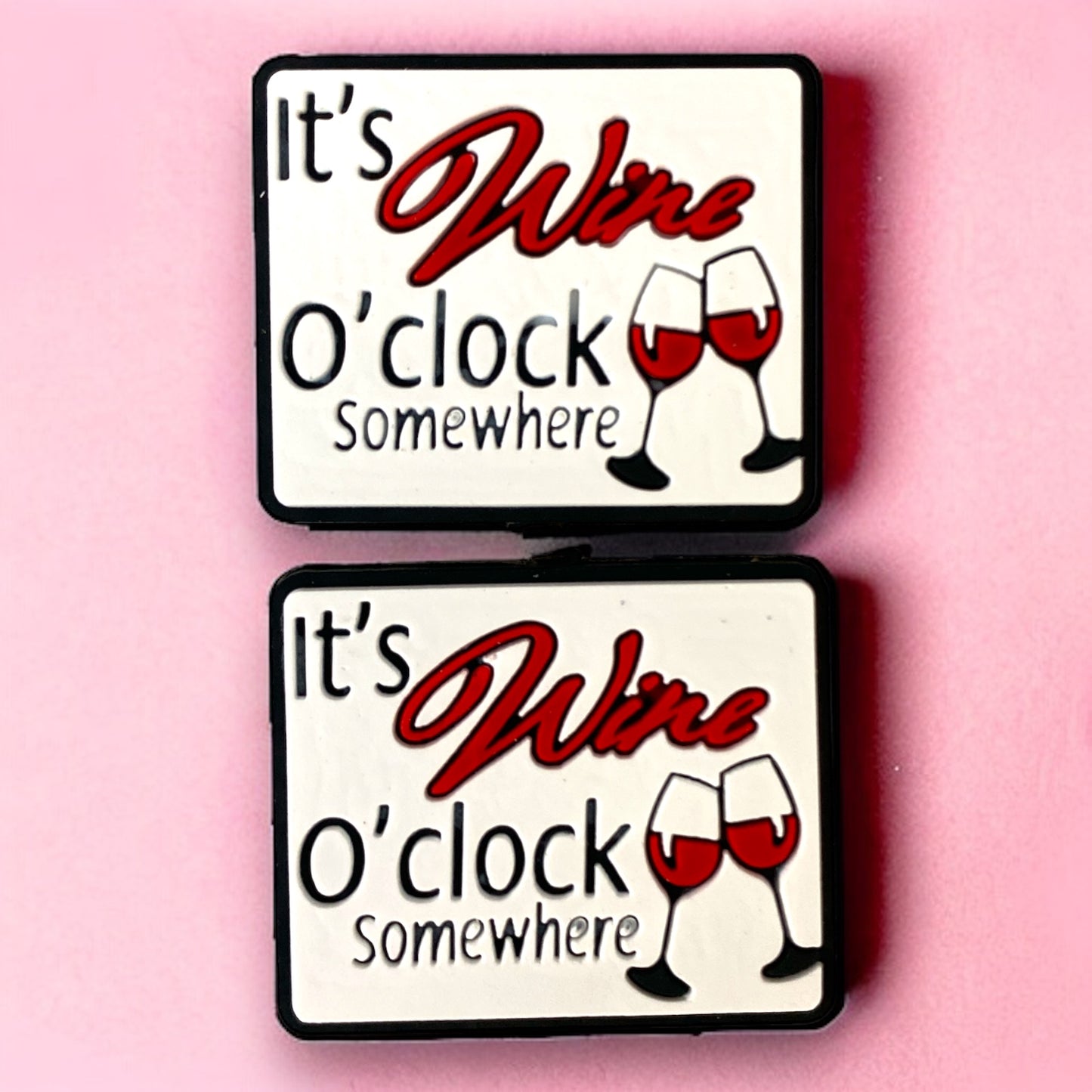 X155 - “It's Wine O'Clock Somewhere (Burgundy)” Silicone (1 Count) Focal Bead