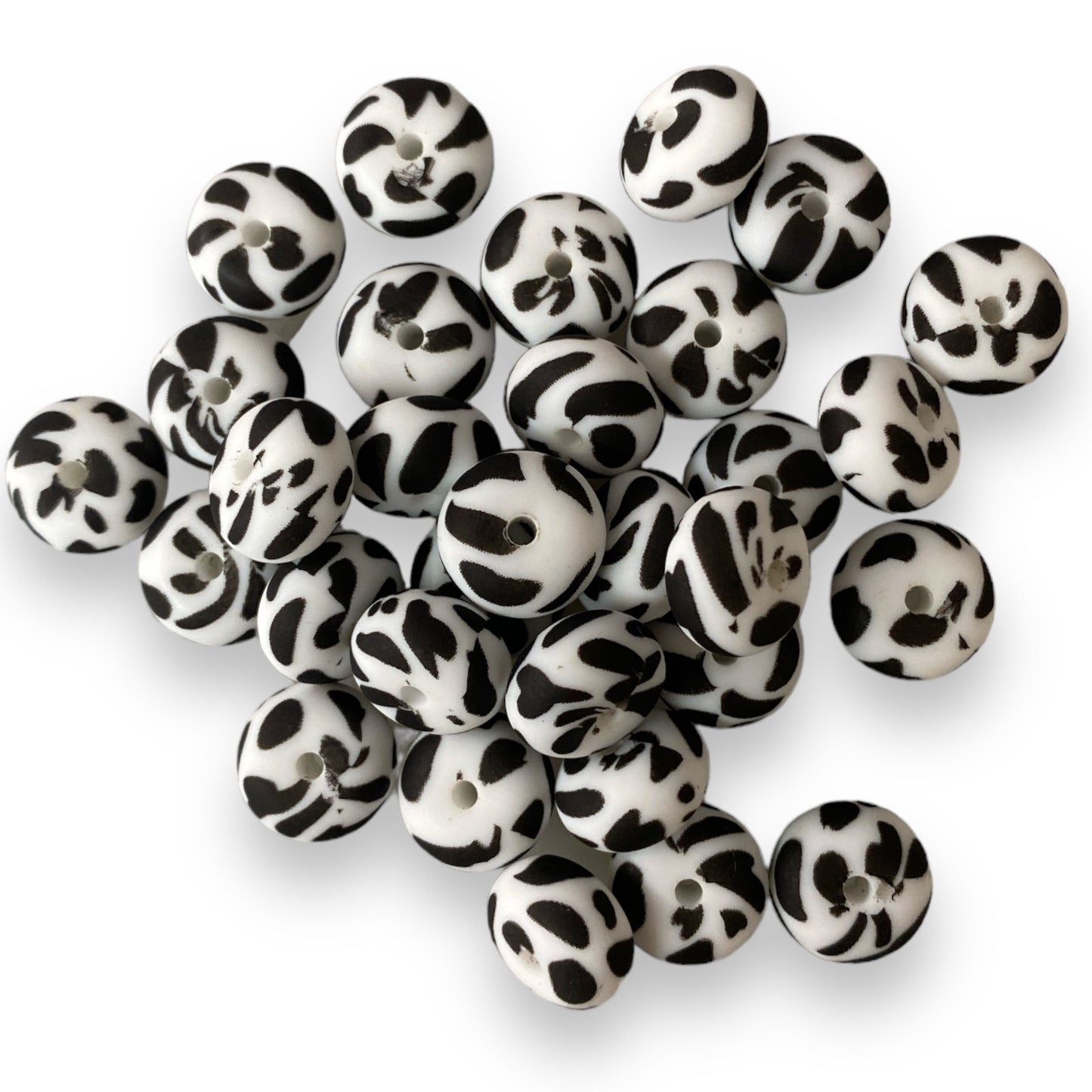 T23- 14mm "Cow Print" Abacus Silicone Beads