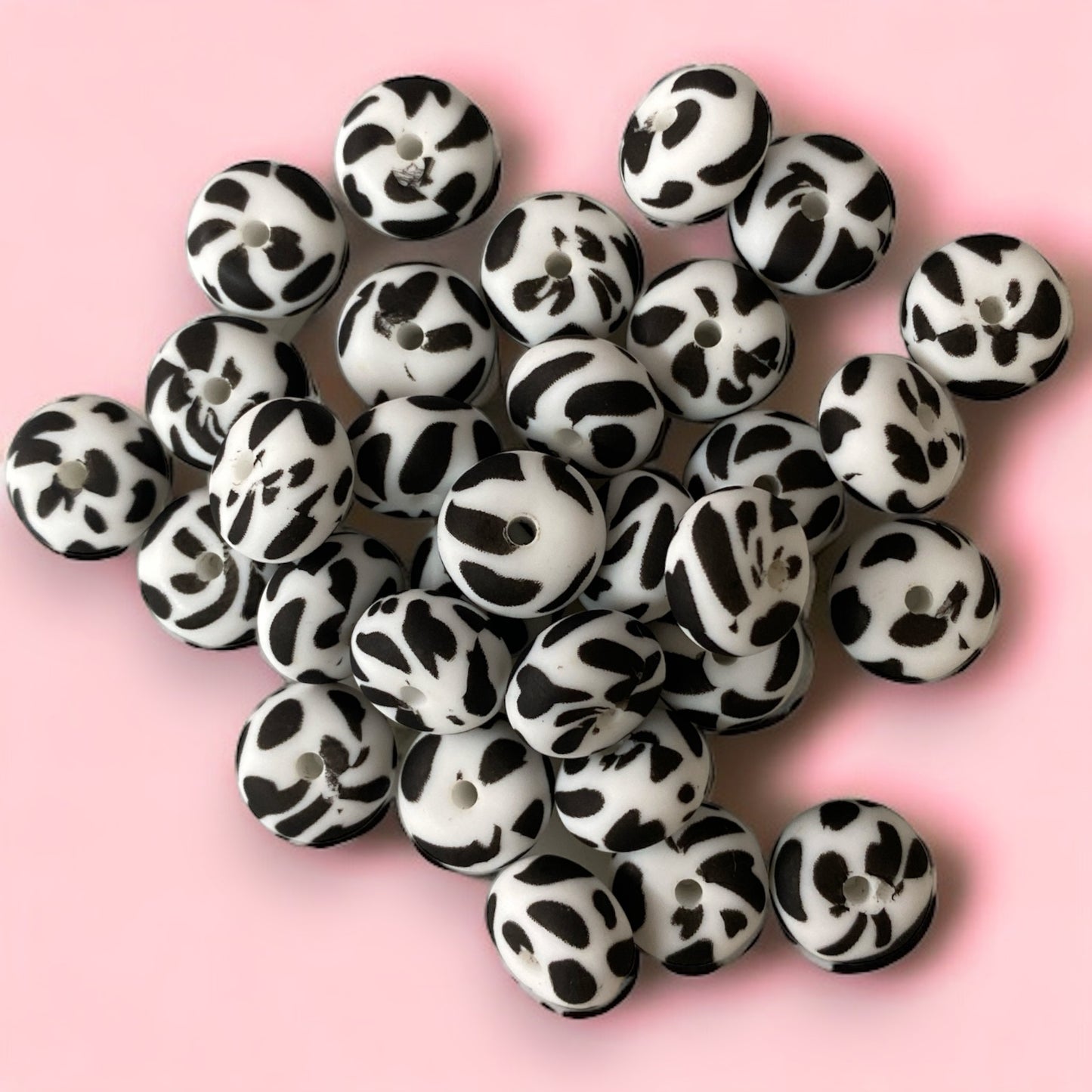 T23- 14mm "Cow Print" Abacus Silicone Beads