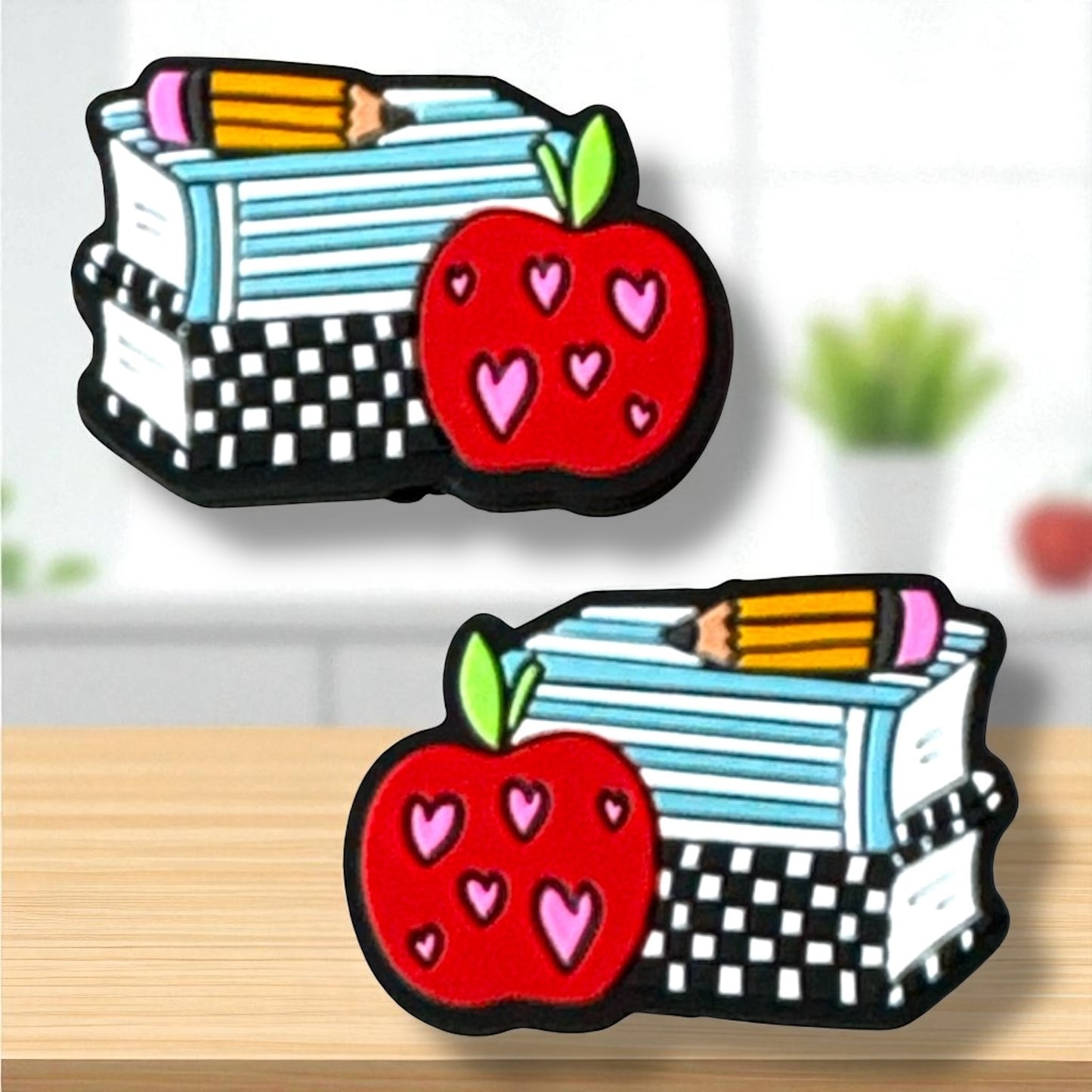 X290-  “Books & Apple” Silicone Focal Bead (1 Count)
