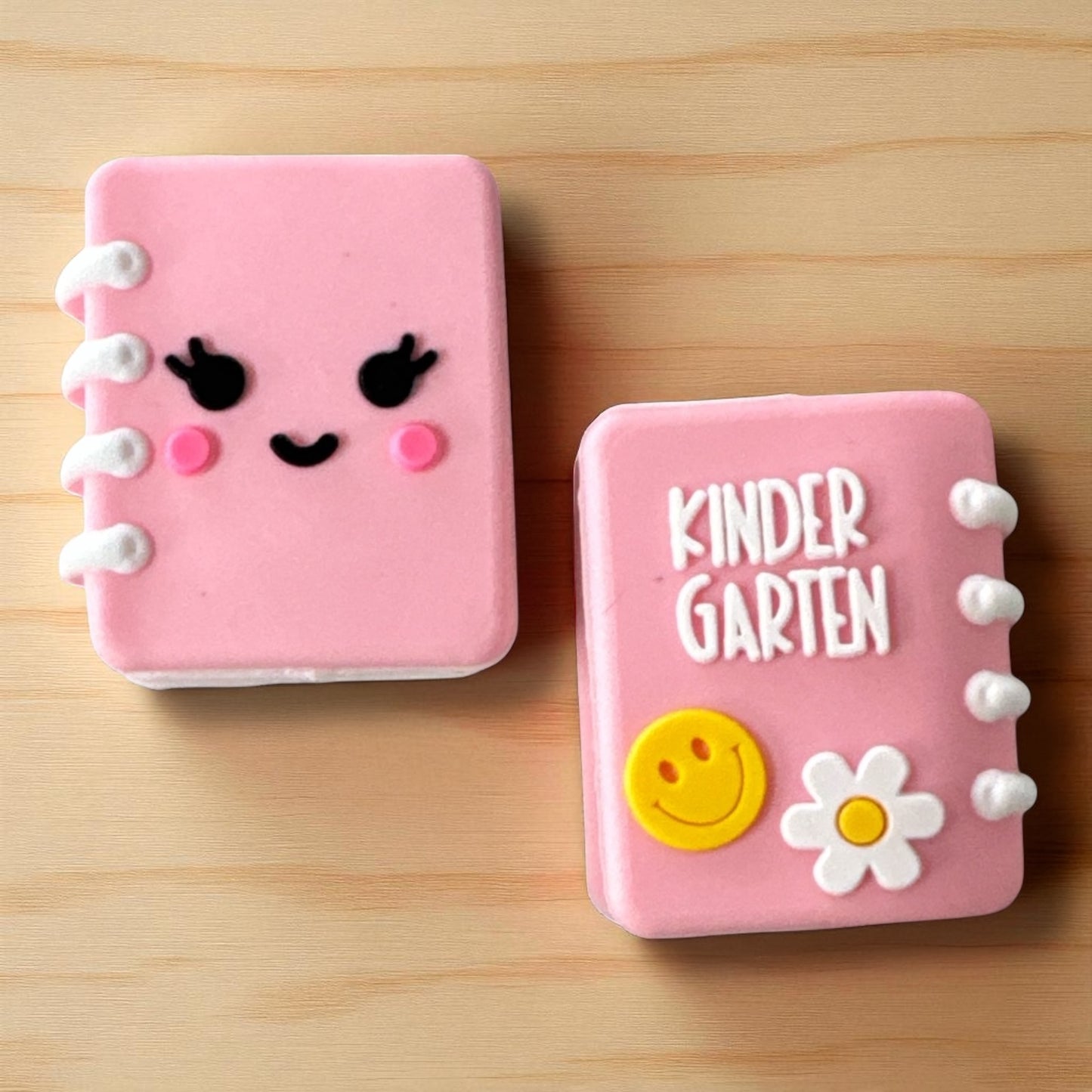 X285-  “3D Book- Kindergarten- Light Pink” Silicone Focal Bead (1 Count)