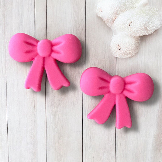 X44 - "Dark Pink Bow" Silicone Focal Bead- Vertical Hole  (1 Count)