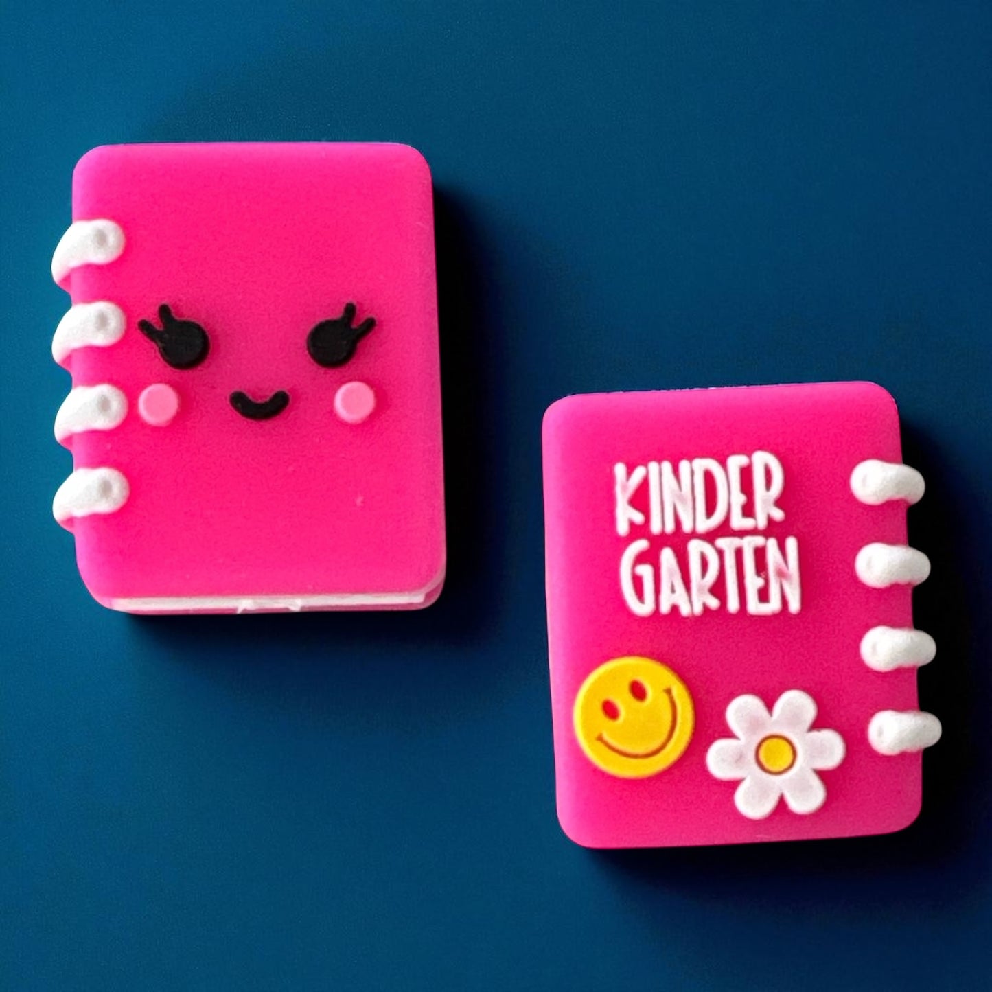 X284-  “3D Book- Kindergarten- Dk Pink” Silicone Focal Bead (1 Count)