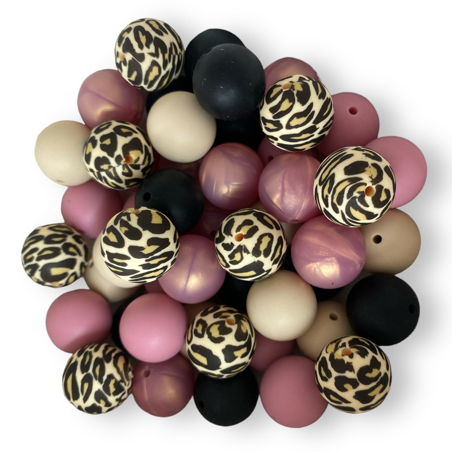 CK - 140 -  19mm "Beige Leopard" 50 Count  Silicone Bead Pack