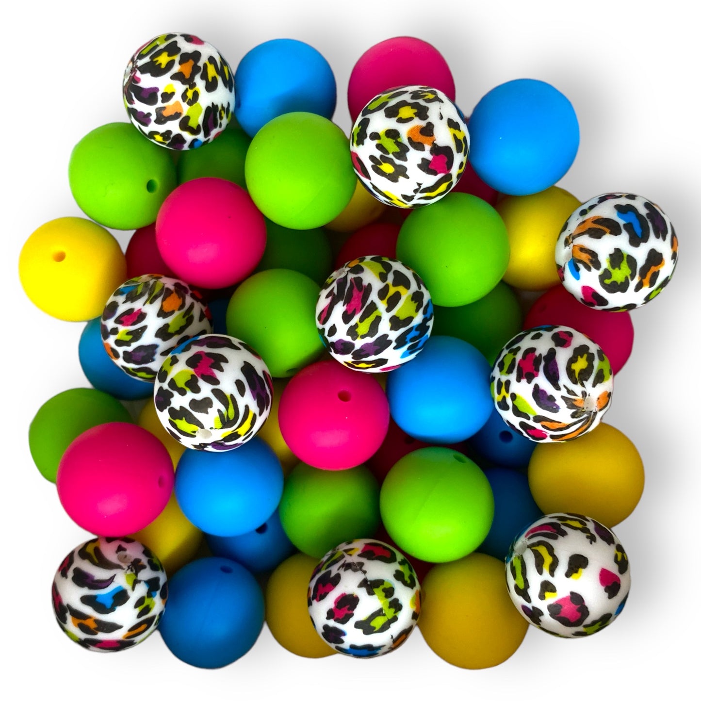 CK - 142 -  19mm "Colorful Leopard" 50 Count  Silicone Bead Pack