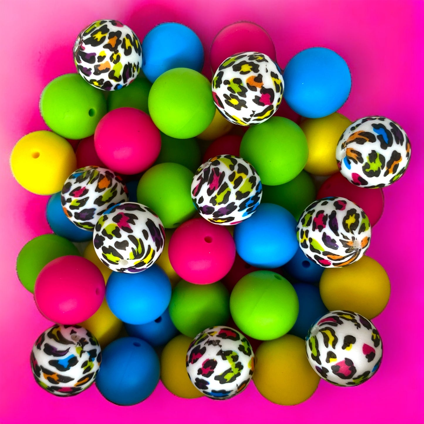 CK - 142 -  19mm "Colorful Leopard" 50 Count  Silicone Bead Pack