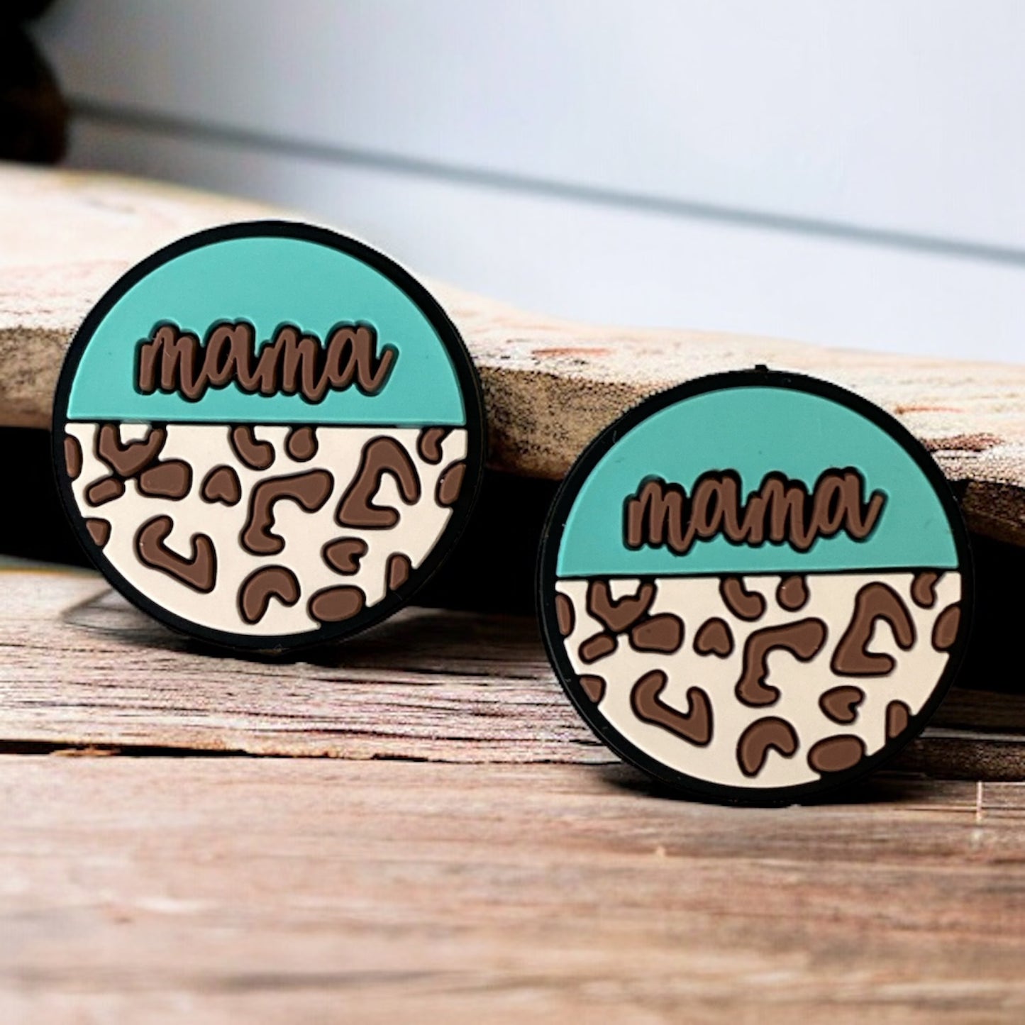 X440 - "Mama / Aqua Round"  Silicone (1 Count) Focal Bead