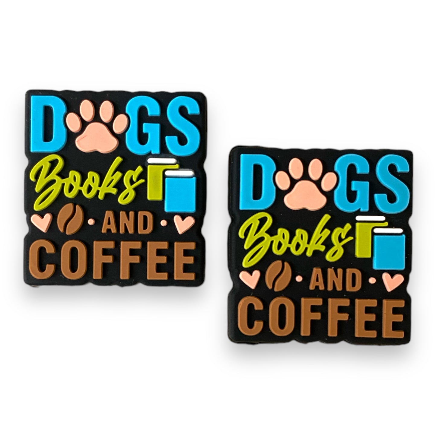 X253- "Dogs, Books, & Coffee"  Silicone (1 Count) Focal Bead