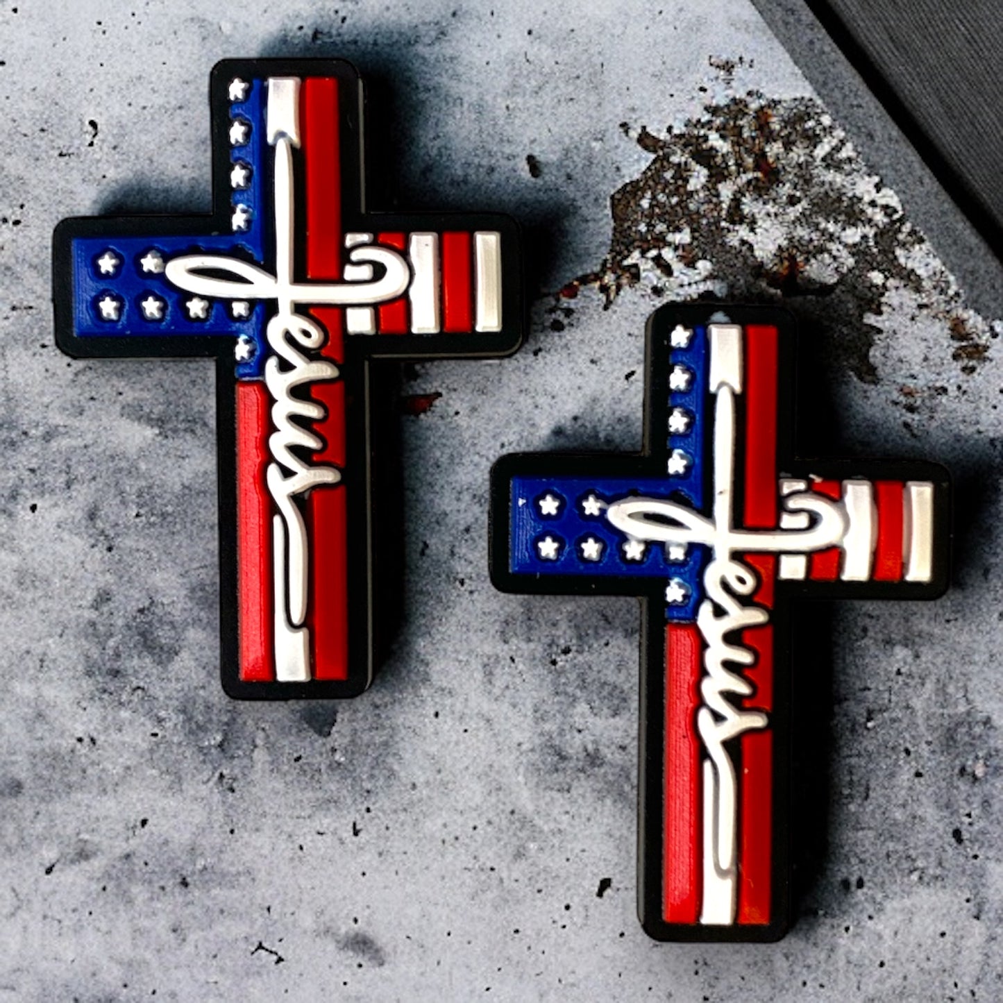 h885 - "Patriotic / Jesus Cross"  Silicone Focal  (1 Count)