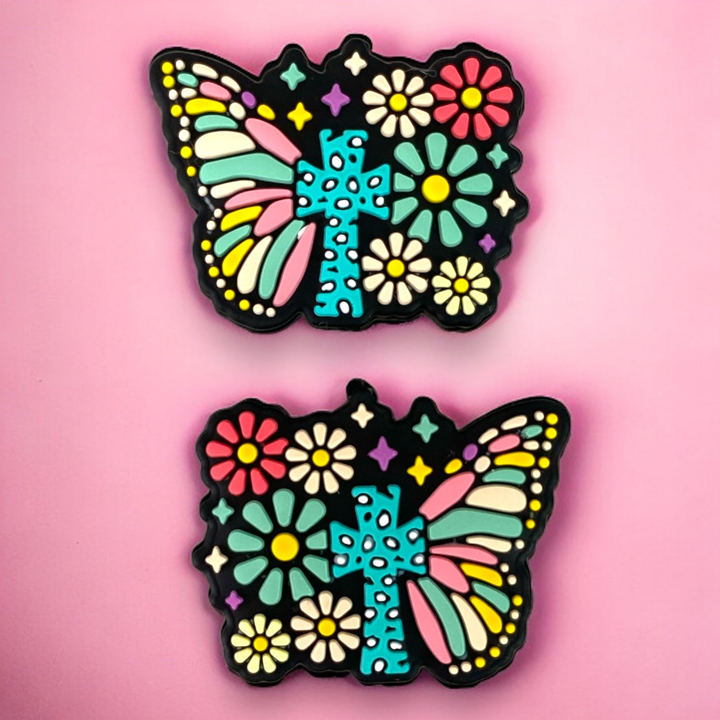 e677 - "Religious Butterfly"  Silicone (1 Count) Focal Bead