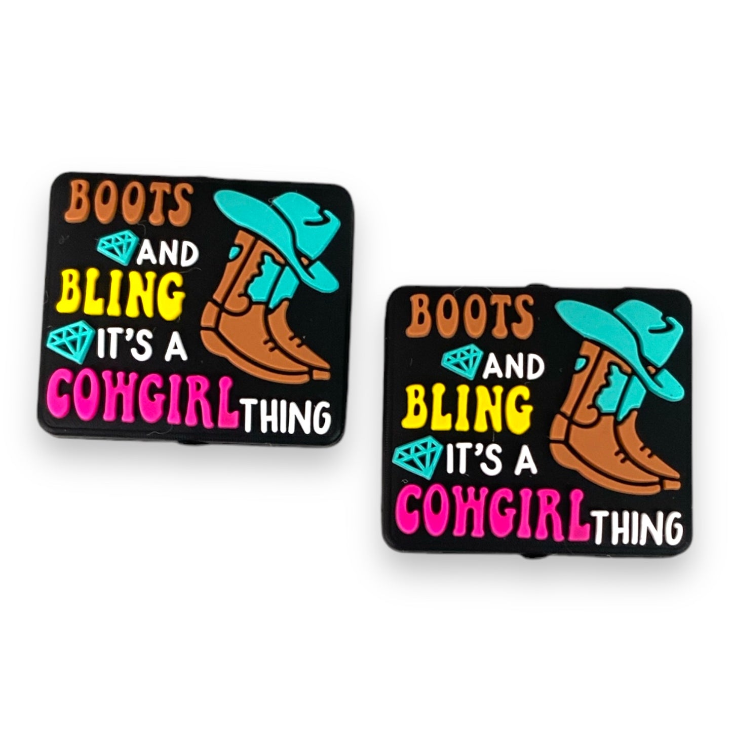 X424 - "Boots & Bling It's A Cowgirl Thing"  Silicone (1 Count) Focal Bead