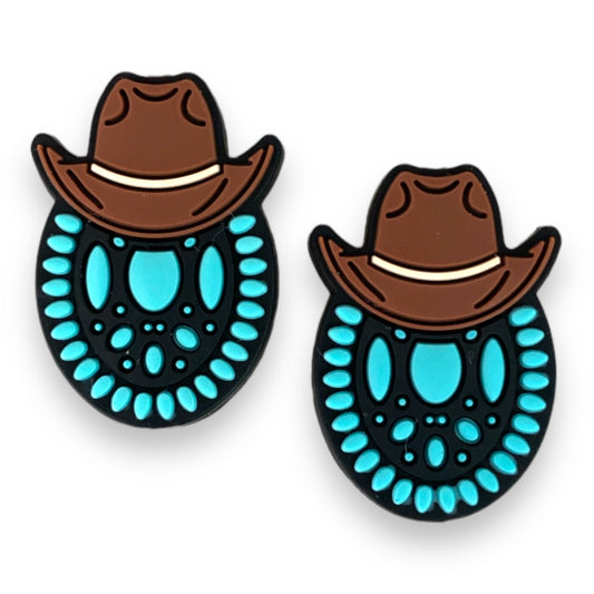 X421 - "Turquoise Jewel Cowboy Hat"  Silicone (1 Count) Focal Bead