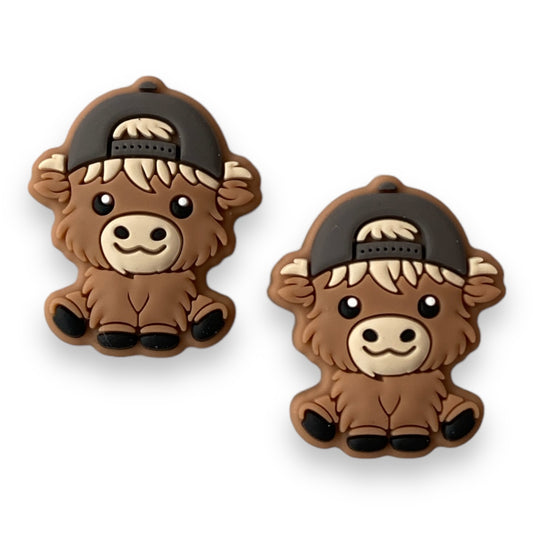 T222 - Brown Hat Mini Cow Focal (1 Count) Bead Silicone