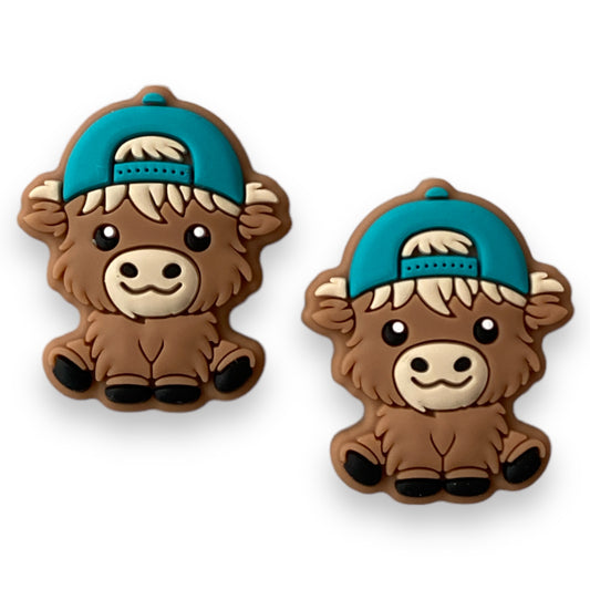 T219 - Teal Hat Mini Cow Focal (1 Count) Bead Silicone