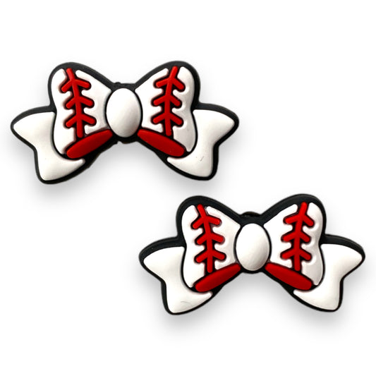 X243-  Baseball Bow  Focal (1 Count) Bead Silicone