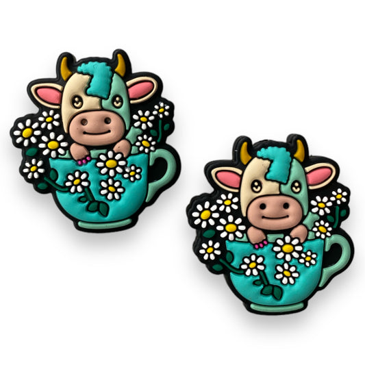 T228- Coffee Mug Cow Focal (1 Count) Bead Silicone