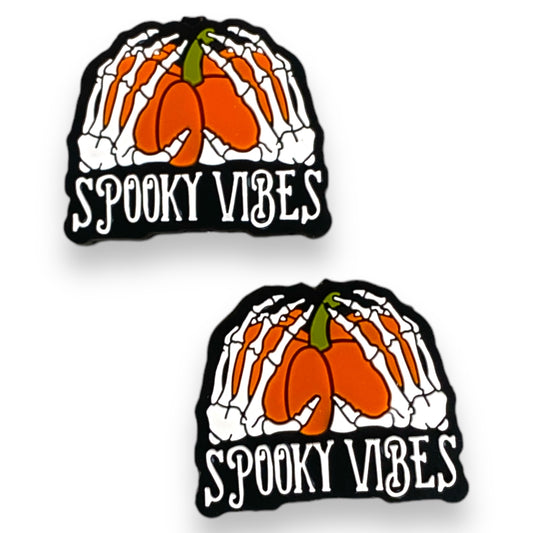 h985- Spooky Vibes (Pumpkin & Skelly Hands)  Silicone Focal Bead (1 Count)