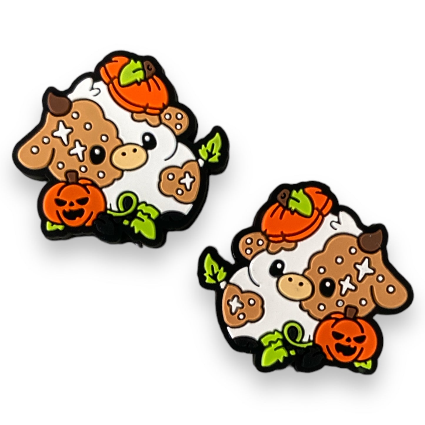 h986- Pumpkin Patch Cow Silicone Focal Bead (1 Count)