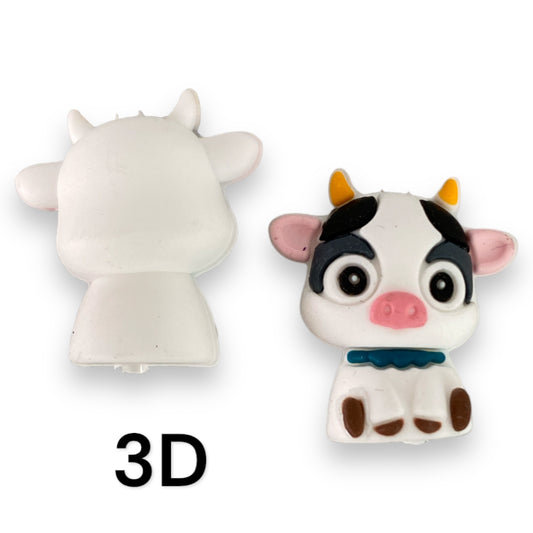 X417- Cow 3D Silicone Focal Bead (1 Count)