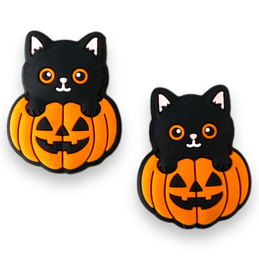h967- Black Cat & Pumpkin Silicone Focal Bead (1 Count)