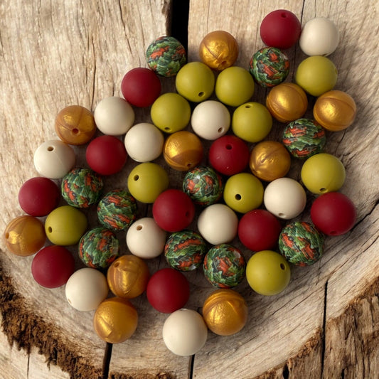 15mm "Country Christmas" 50 Count  Mixed Pack Silicone Beads