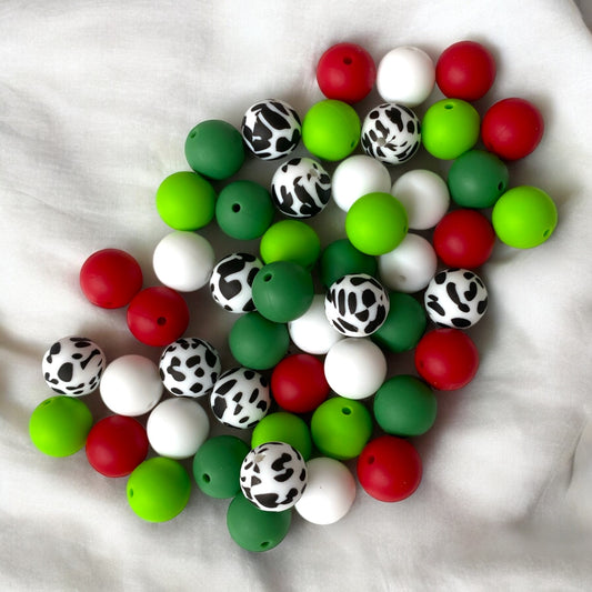 15mm "Moo-y Christmas" 50 Count  Mixed Pack Silicone Beads