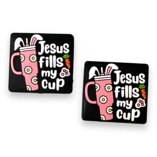 h915 - "Jesus Fills My Cup” Silicone Focal Bead (1 Count)