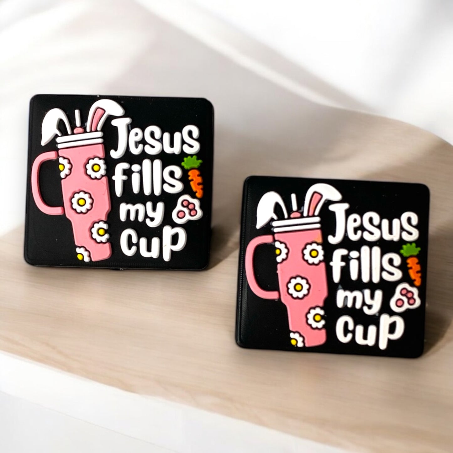 h915 - "Jesus Fills My Cup” Silicone Focal Bead (1 Count)